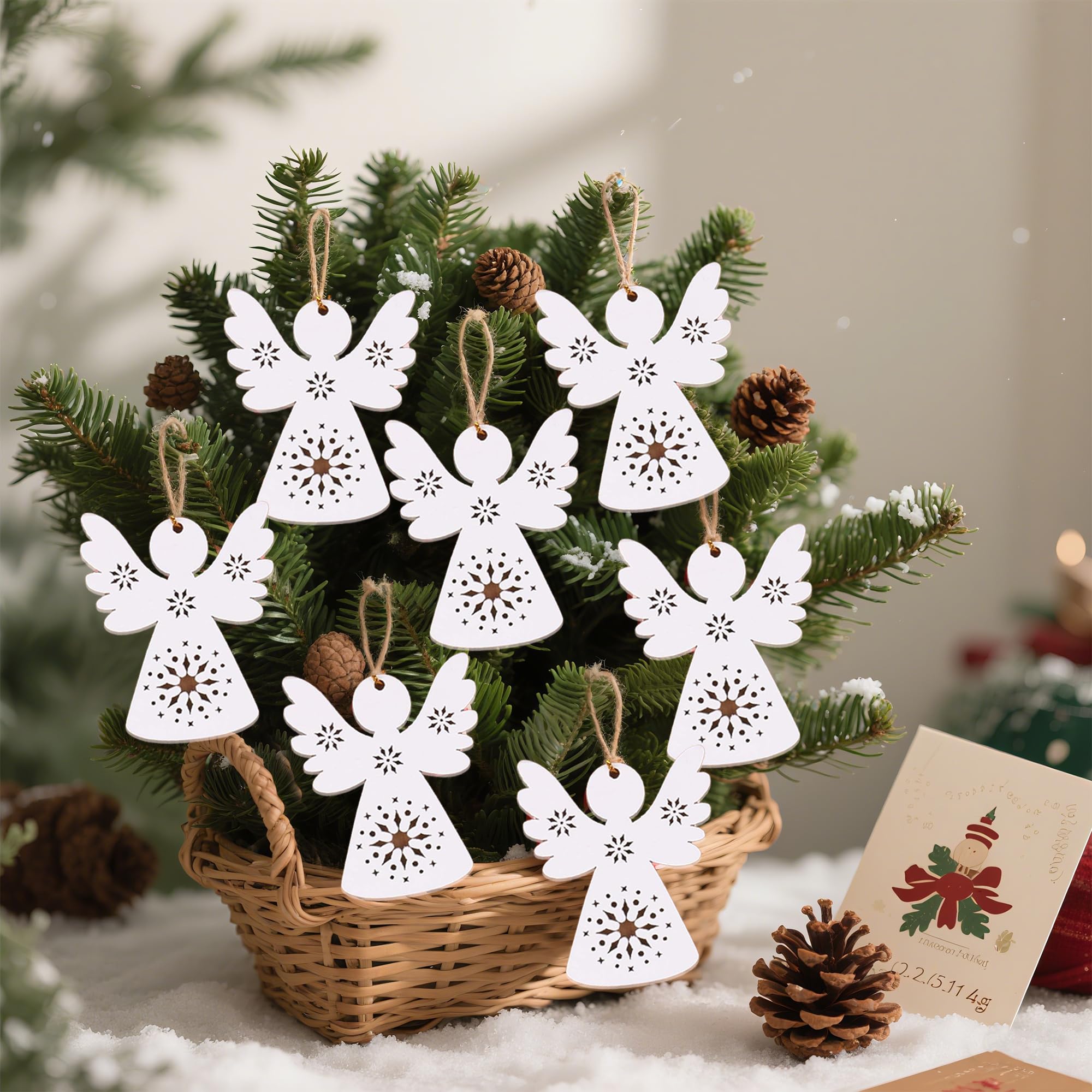 木製エンジェル Wooden Angel Ornaments Set, Christmas Tree Decorations, Holiday